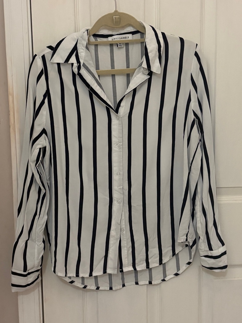 Emily Daniels Striped Button Down Shirt in Black & White